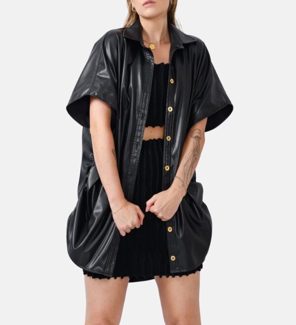 Black Vegan Leather Oversized Shirt Lox2 - Image 2