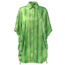 Green Stripe Oversized Silk Satin Button Shirt Lox1