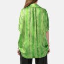 Green Stripe Oversized Silk Satin Button Shirt Lox1