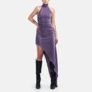 Purple Shimmering Slinky Asymmetrical Maxi Dress Lox5