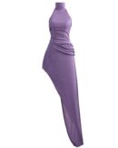 Purple Shimmering Slinky Asymmetrical Maxi Dress Lox5