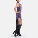 Purple Shimmering Slinky Asymmetrical Maxi Dress Lox5