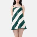 White Green Vegan Leather Mini Dress Lox7